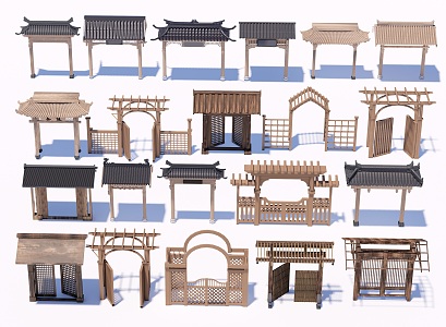 Chinese Courtyard Door Courtyard Door Courtyard Door Homestay Gate Archway Building Components Archway Ancient Building Door Head Courtyard Wooden Door 3d model