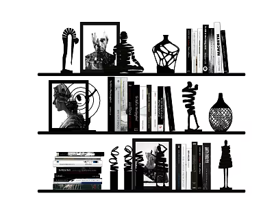 Decorative Ornament Combination on Shelves with Sculptures Photo Frames Vases and Books 3d model