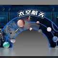 Space Exploration Display Setup Featuring Astronaut Figure Planet Models Rocket And Control Panels 3d model