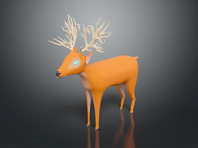 3D Orange Deer Model With Curly Antlers And Blue Glowing Eyes 3d model