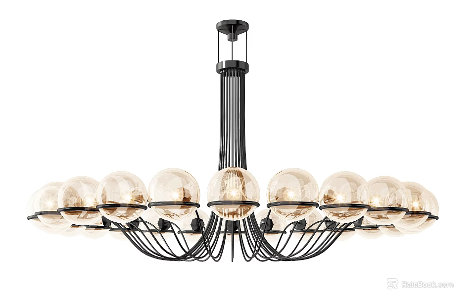 Modern Chandelier with Multiple Glass Balls and Black Metal Frame Design 3d model