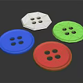 Colored Round And Octagonal Buttons With Blue Red Green White Colors And Four Holes
