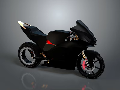Black Futuristic Motorcycle With Sleek Body Modern Design Gold Accents And Red Details 3d model