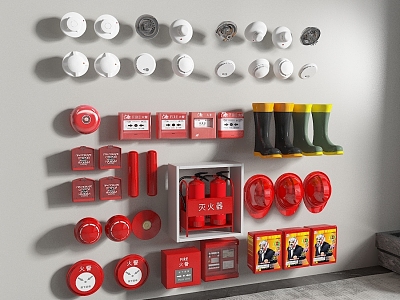 Fire hydrant fire extinguisher fire door smoke sense fire equipment lighting lamp alarm safety exit safety helmet water shoes model