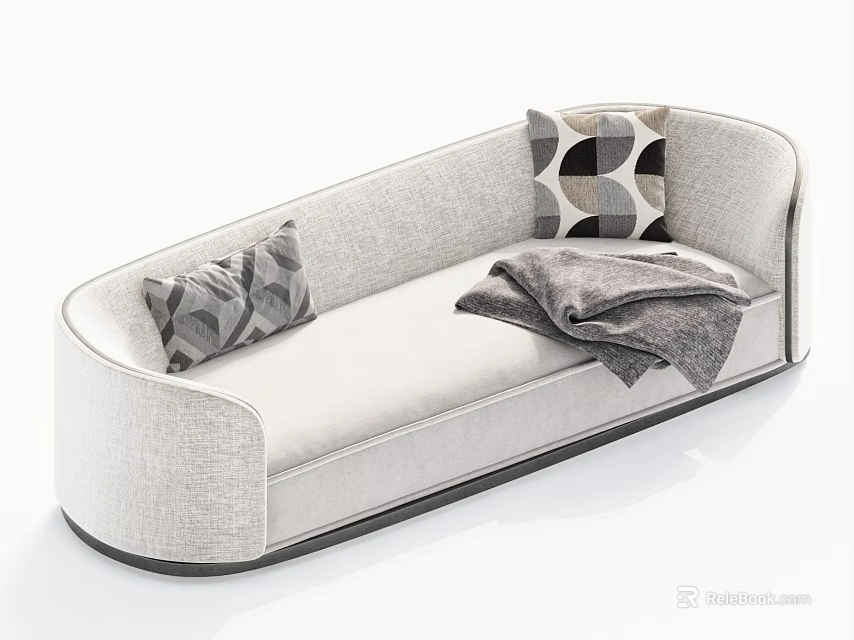Light Gray Double Sofa With Patterned Cushions And Blanket 3d model