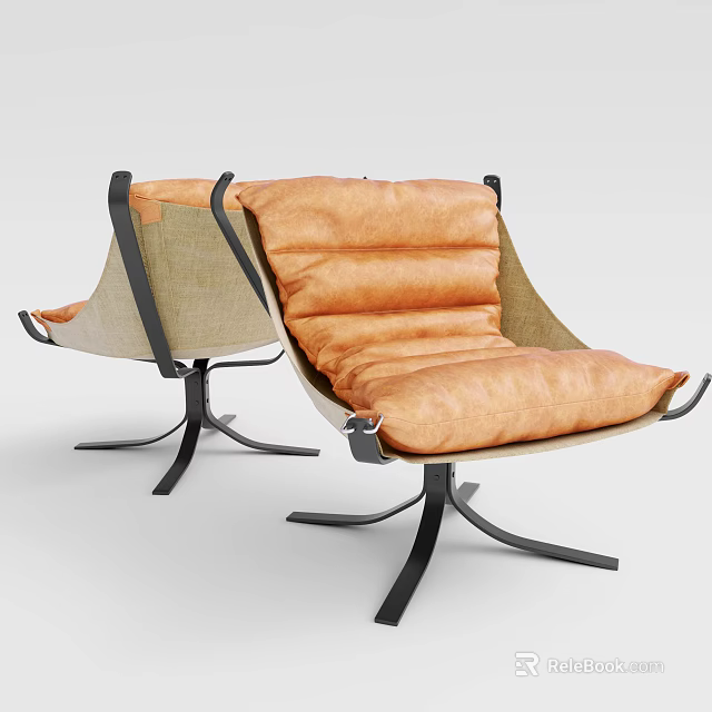 Modern Office Chairs With Orange Cushions Black Metal Star Shaped Base And Linen Backrest 3d model 