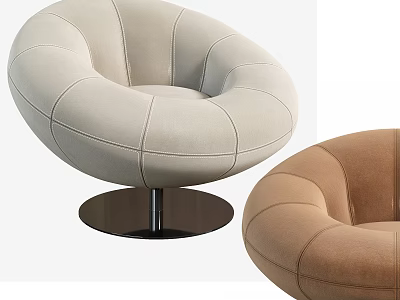 Round Single Sofa With Beige And Brown Upholstery Stitched Design Metal Base 3d model