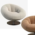 Round Single Sofa With Beige And Brown Upholstery Stitched Design Metal Base
