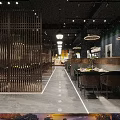 Elegant Modern Restaurant Interior With Green Velvet Chairs Pendant Lights And Wooden Dining Tables