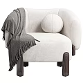 Modern Beige Single Sofa With Gray Blanket Round Cushion And Dark Legs