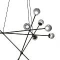 Modern Sputnik Chandelier with Branched Metal Frame and Clear Glass Globes for Interior Decor