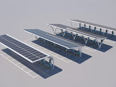 Solar Canopy Structure With Solar Panels For Parking Lot Area 3d model