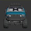 Modern Blue Off Road SUV With Orange Wheels And Roof Rack Design