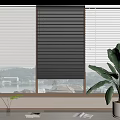 Black and White Window Blinds with Lake View and Indoor Plants Decor
