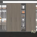 Modern Wardrobe Interior Design With Glass Doors Wooden Panels Shelves And Hanging Areas