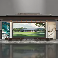 Traditional Style Bus Stop Exterior With Large Digital Screen And Wooden Bench