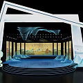 2023 Stage Design With Blue Wave Decor Landscape Screens Steps And Lighting 3d model