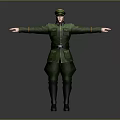 3D Military Character Model In Green Uniform With Military Cap And Arms Outstretched