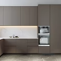 Modern Kitchen Interior With Gray Cabinets Marble Countertops And Built In Ovens