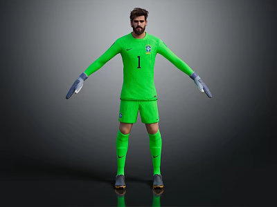 Human Male Soccer Goalkeeper in Green Uniform with Grey Gloves and Outstretched Arms 3d model