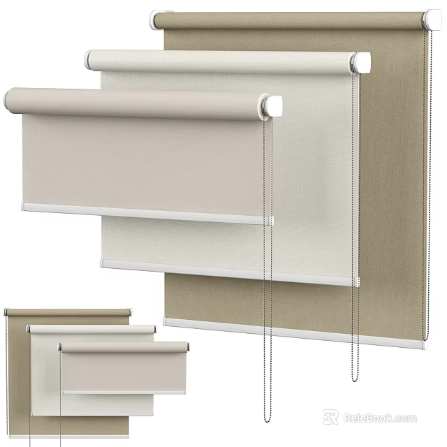 Stylish Roller Blinds in Neutral Tones for Modern Home Window Decoration 3d model 
