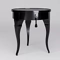 Black Functional Table With Round Top Curved Legs And Drawer Tassel Handle 3d model