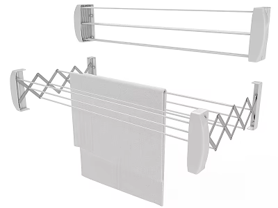White Foldable Wall Mounted Laundry Drying Rack With Hanging Towel And Towel Holder 3d model