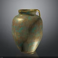 Artistic Sculpture Vase With Orange Copper Green Mottled Texture And Handle Design