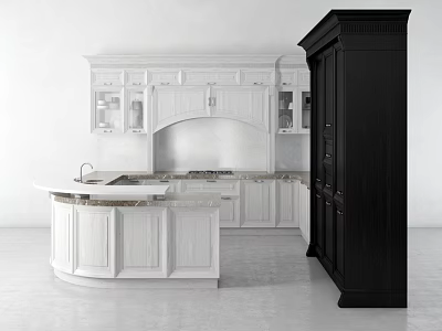 Modern Kitchen Interior With White Cabinets Black Cabinet And Island Counter 3d model