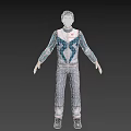 Game Movie Character White Blue Costume With Red Lines Three Angle Views Design