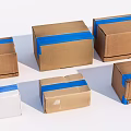Multiple Brown And White Cardboard Boxes Secured With Blue Tape Arranged Neatly