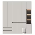 Modern Light Grey Wardrobe Design With Drawer Storage Open Shelves And LED Lighting 3d model