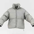Gray Puffer Jacket With High Collar Zipper And Side Pockets Design 3d model