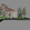 New Chinese style landscape sketch courtyard wall 3d model