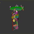 Standing Colorful Character Holding Staff With Decorative Platform And Small Creatures
