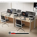 Modern Office Desks With Computer Monitors In Partitioned Workstations And Ergonomic Chairs 3d model
