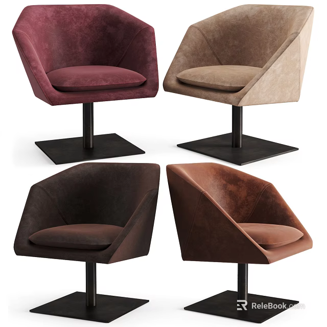 Modern Multi Colored Accent Chairs With Swivel Square Base And Upholstered Seats 3d model 