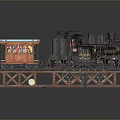 Vintage Steam Train Model with Wooden Carriage Metal Details and WESTERN Sign on Wooden Base