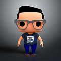 Animated Cartoon Character With Gray Glasses Printed T-shirt And Blue Pants
