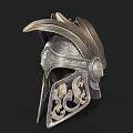 Ancient Warrior Helmet With Feather Plume And Intricate Roman Greek Engravings Design