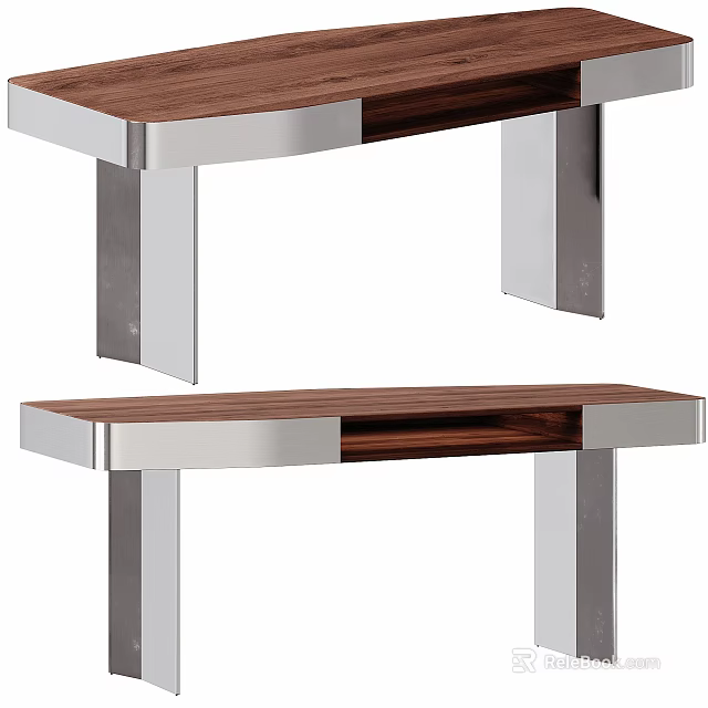 Modern Study Room Interior With Wooden Desktop And Metal Legs Furniture Design 3d model 