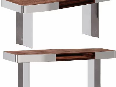 Modern Study Room Interior With Wooden Desktop And Metal Legs Furniture Design 3d model