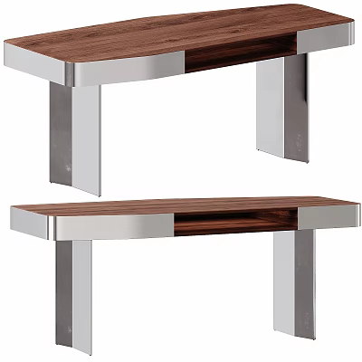 Modern Study Room Interior With Wooden Desktop And Metal Legs Furniture Design 3d model