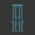 Blue Suspension Bridge Model With Tall Towers White Cables And Road Deck