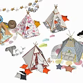 Cute Kids Play Tents With Various Designs Colorful Star Decorations And Animal Plush Toys