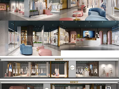 Stylish Modern Clothing Store Interior With Fashion Apparel Display Racks And Comfortable Sofas 3d model