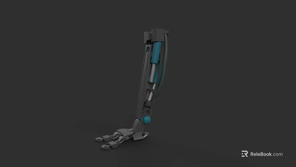 Mechanical Weapon Featuring Prosthetic Leg Design Metal Structure Blue Components And Foot 3d model 