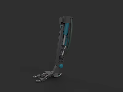 Mechanical Weapon Featuring Prosthetic Leg Design Metal Structure Blue Components And Foot 3d model