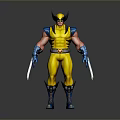 Wolverine Character in Yellow Blue Costume with Metal Claws and Muscular Build