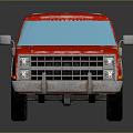 Red Classic Pickup Truck With Blue Windows Shiny Exterior And Dark Background Reflection
